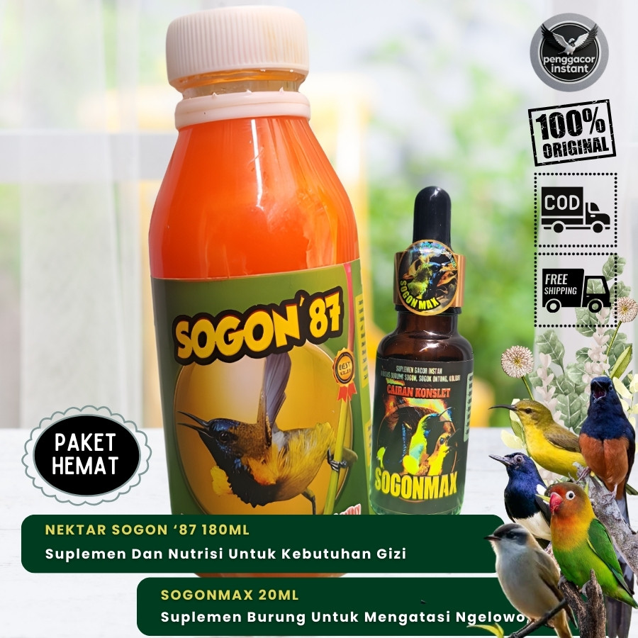 PAKET HEMAT NEKTAR SOGON 87 180ml DAN SOGONMAX 10 Suplemen Dan Nutrisi Untuk Burung Pemakan Nektar