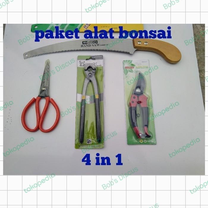 satu set peralatan bonsai 4 in 1 gergaji lengkung catut bonsai gunting