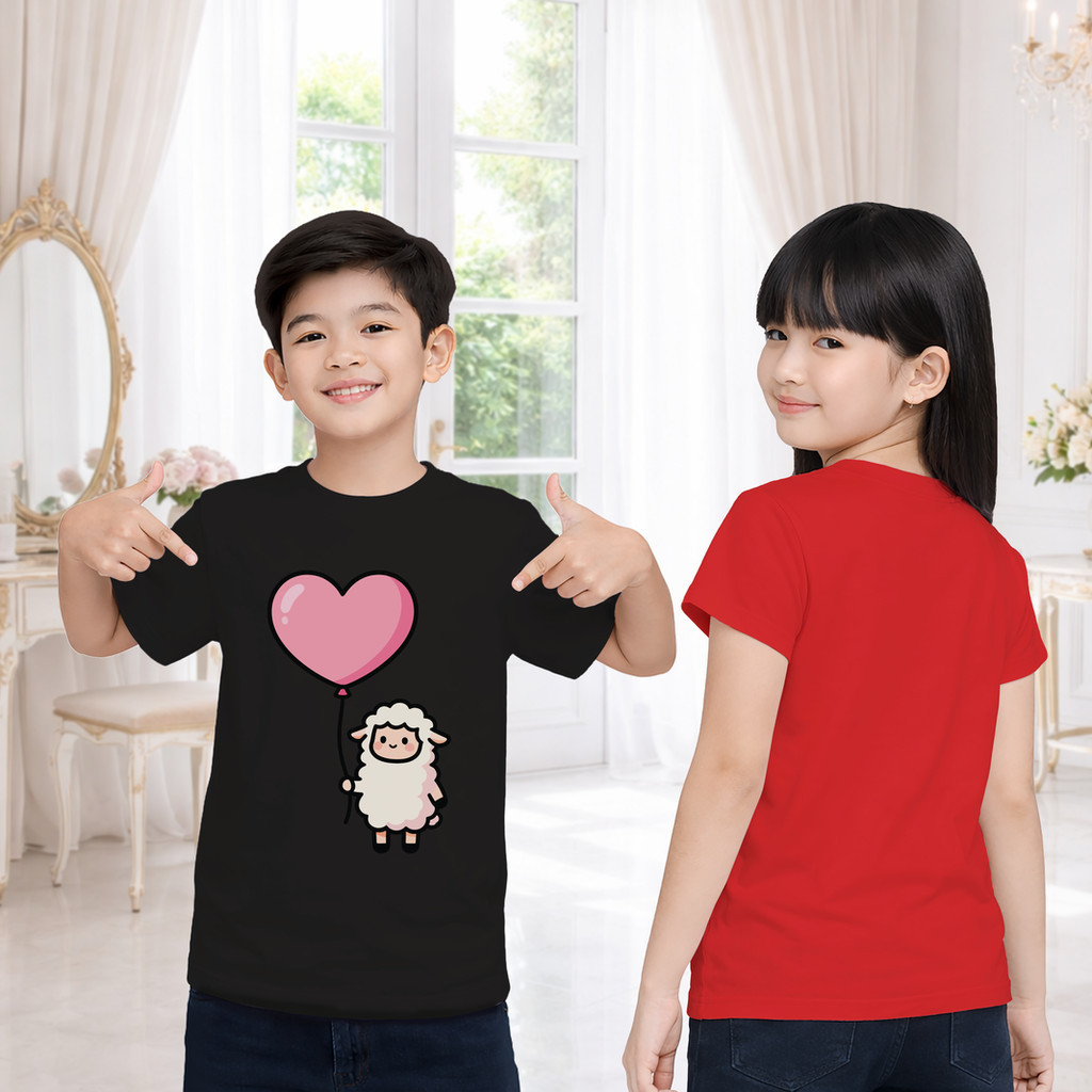Kaos Anak Unisex Desain "Domba" Lucu Balon Hati Outfit Favorit Si Kecil Super Nyaman Dipakai Seharia