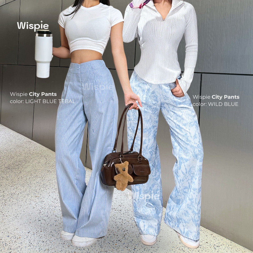 Wispie City Pants | Celana Tidur Panjang Wanita Kantor Kuliah Motif Garis Kulot Pinstripe