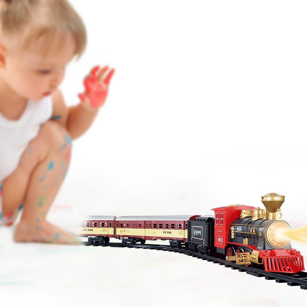Electric Train Toy Car Railway and Tracks Steam Locomotive Engine Railway Tracks Educational Game To