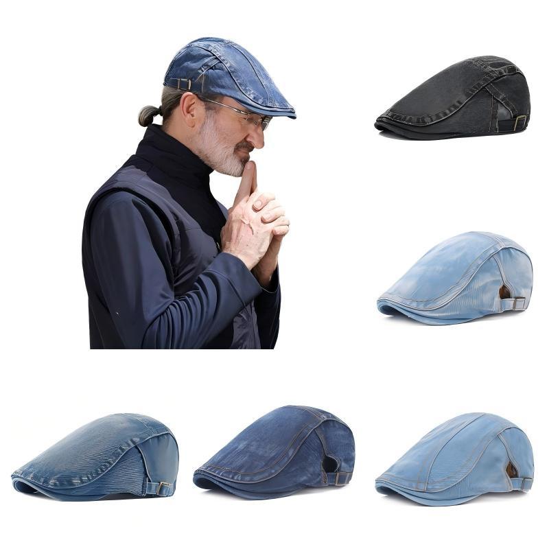 Japanese-Style Denim Newsboy Cap for Men Fashion Retro Hat Versatile Korean-Style Beret Casual Newsb