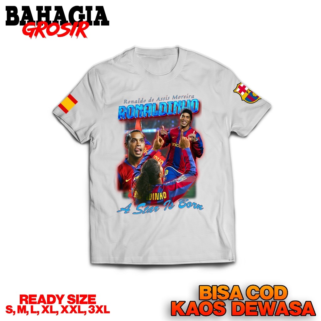 Kaos Ronaldinho de Assis Moreira FC Barcelona Streetwear Baju Distro Bootleg Ronaldinho