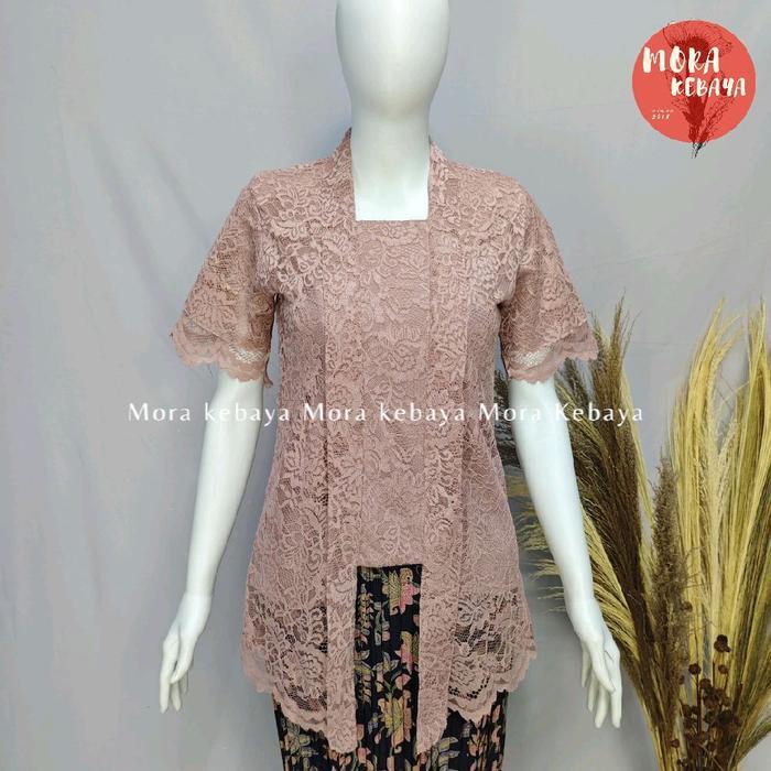 kebaya kutubaru lengan pendek bahan  brokat cornelly non  glitter - rose gold, S
