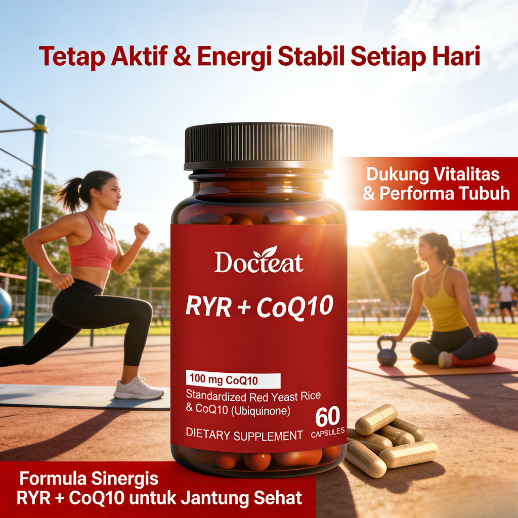 Docteat RYR + CoQ10 – Red Yeast Rice & CoQ10 100mg untuk Kesehatan Jantung & Energi 60 Kapsul