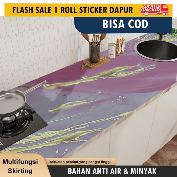 TERLARIS Stiker Dapur Marmer Granit Anti Minyak & Panas Panjang 3 Meter Bahan Alumunium Foil Dinding