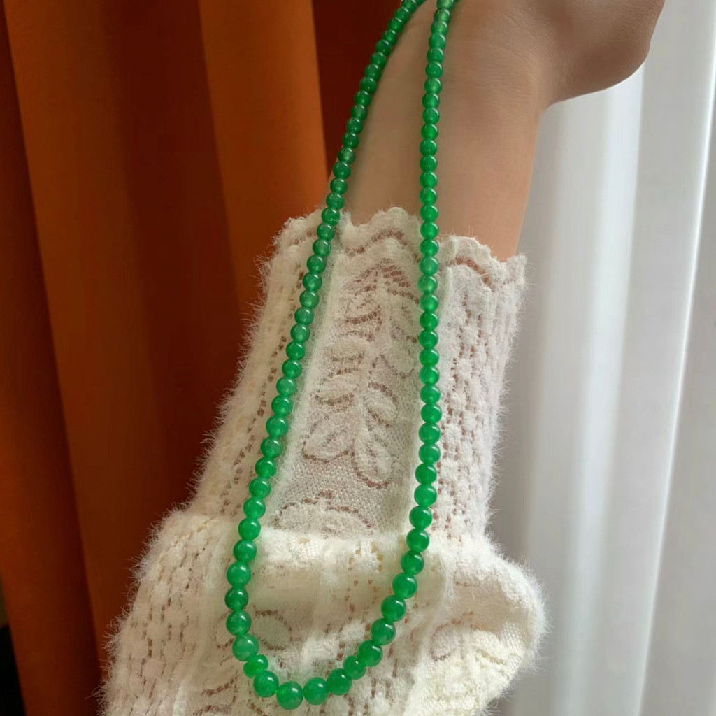 Kalung dan gelang manik-manik kecil dari batu giok hijau yang lembut seperti es rantai manik-manik k