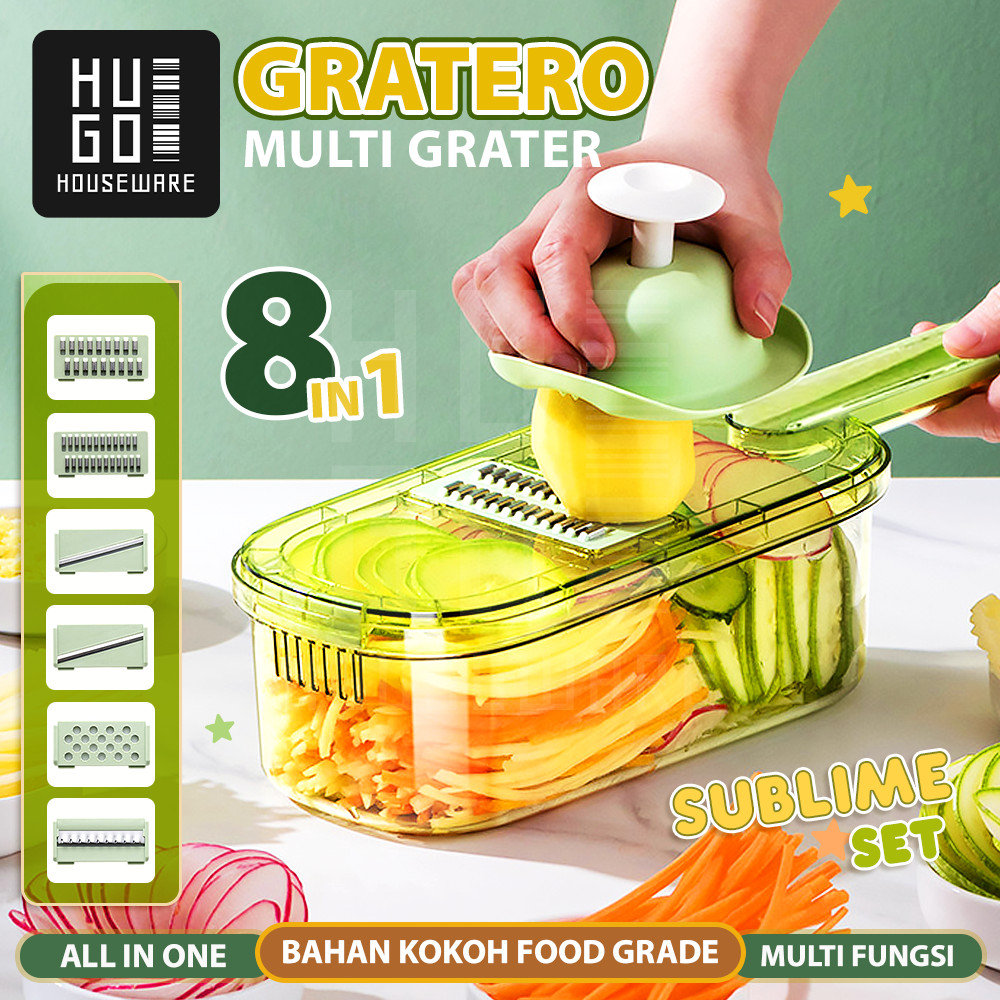 Parutan Buah dan Sayur Multifungsi 9 In 1 Bahan Plastik Peeler Stainless Steel Berkualitas HUGO