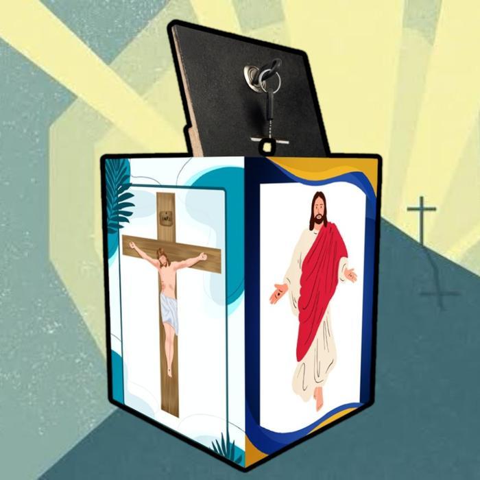 Celengan Kunci Jumbo Rohani Gambar Tuhan Yesus Ukuran Besar 15x20cm + Free 2 Kunci Tabungan Penuh Be