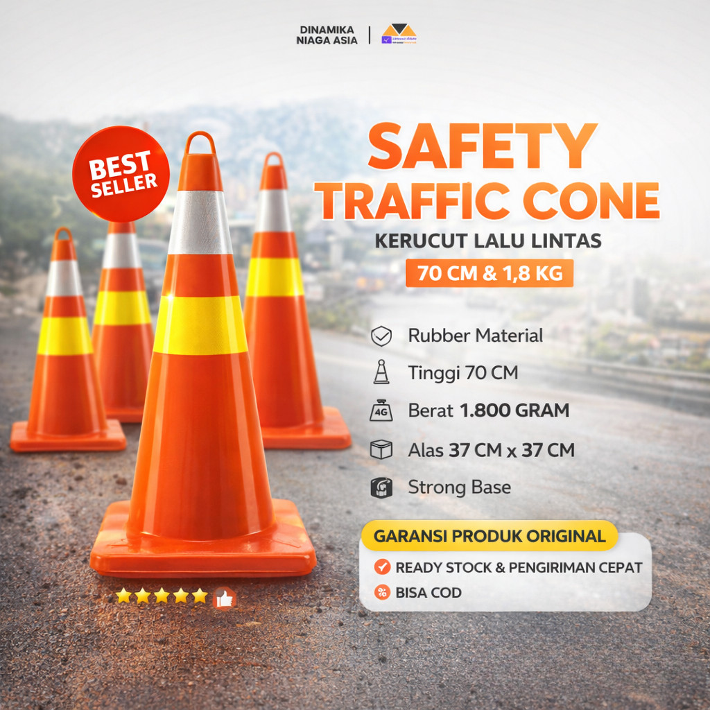 Safety Traffic Cone Rubber/Kerucut Lalu Lintas Karet 70 cm untuk Pengaturan Lalu Lintas