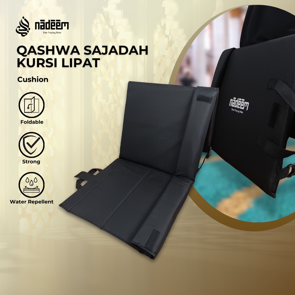 Nadeem - Qashwa Sajadah Lipat Kursi Lesehan Portable Premium | Sajadah Sandaran Punggung Itikaf Empu