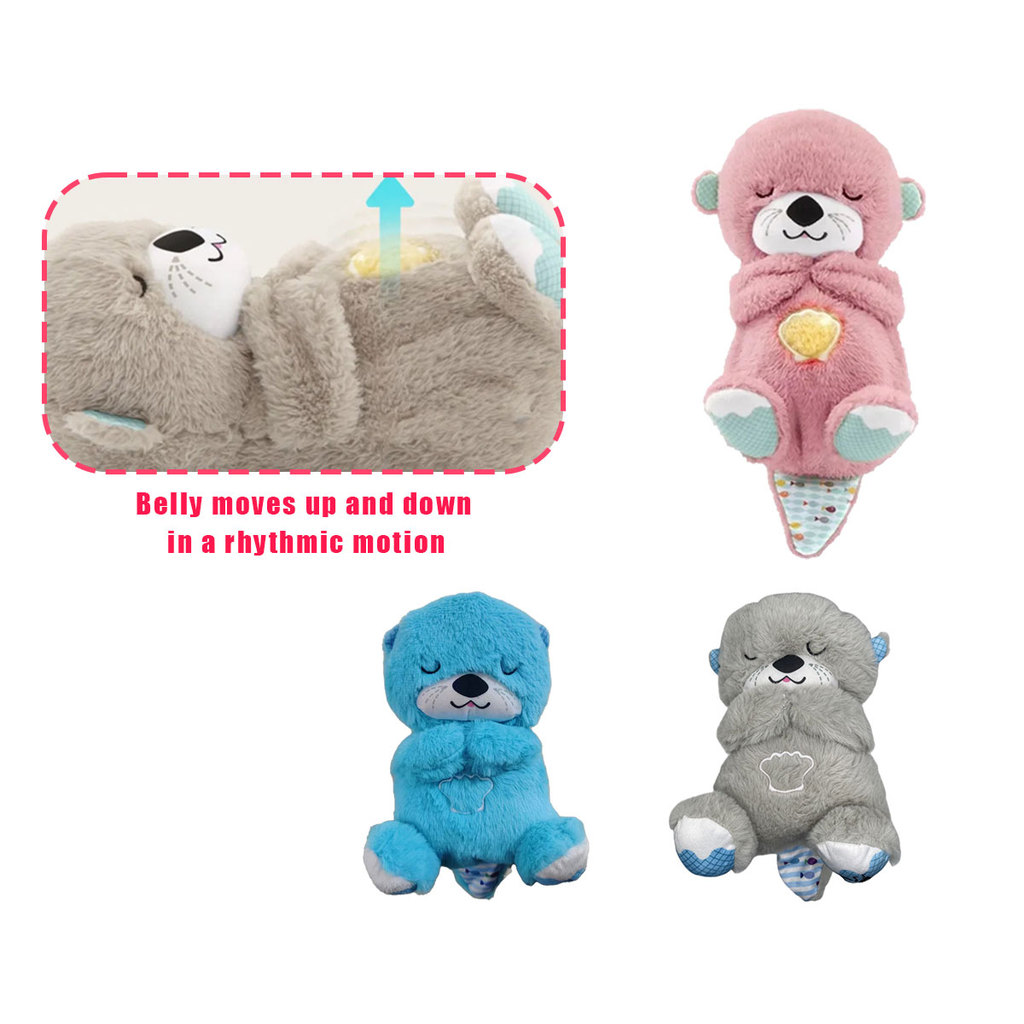 Breathing Little Otter Animal Plush Doll Soothing Otter Plush Doll Bayi Boneka Musik Tidur White Noi