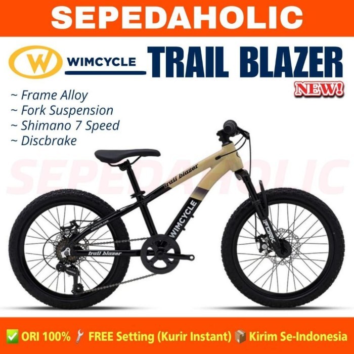 Sepeda Gunung Anak Mtb Wimcycle Trail Blazer Ukuran 20 24 Inch Alloy - Khaki Black, 20 Inch