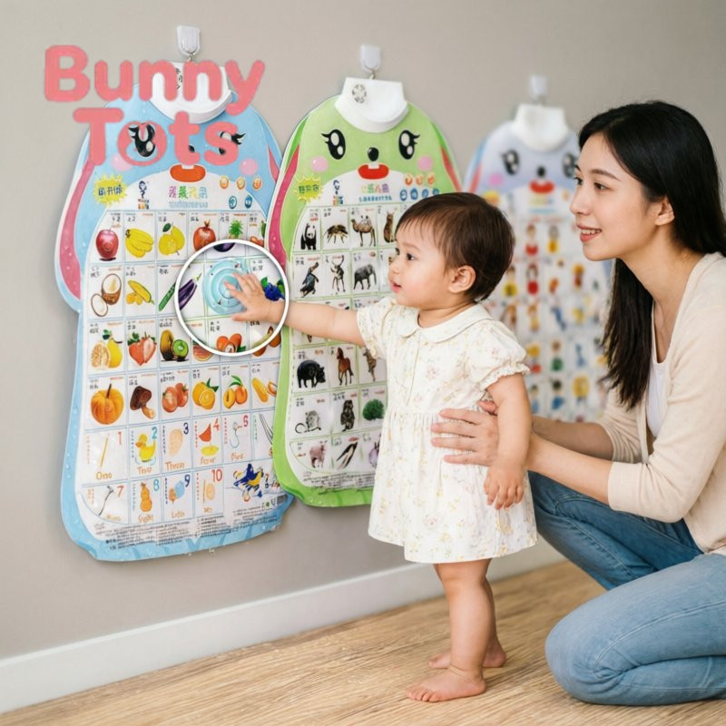 Poster Belajar Anak Suara Usia 1-6 Tahun ABC Hewan Buah Sayur Bahan Aman Gratis Kait Baterai Obeng