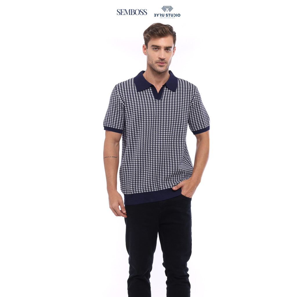 SEMBOSS Kaos Polo Open Collar Pria Knit Rajut Lengan Pendek 338 Old Money Style