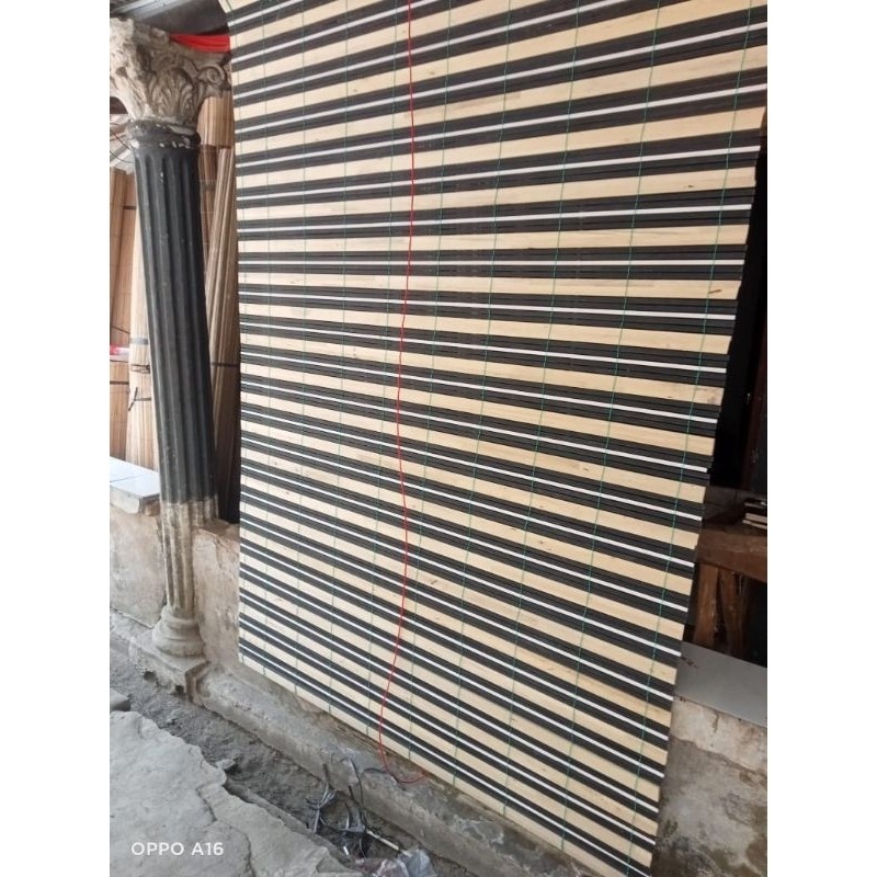 tirai krey kayu motip outdoor indoor uk 2x2m + tali penggulung katrol besi asli