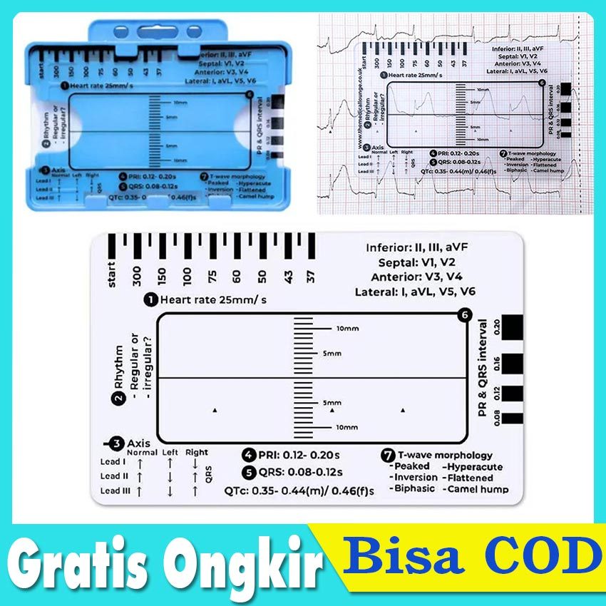Penggaris EKG / ECG 7 Step Portabel Transparan, Alat Ukur & Analisis EKG untuk Tenaga Medis Profesio