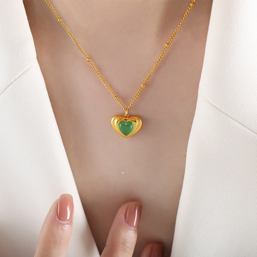 Kalung Liontin Hati Berlapis Emas 316L Stainless Steel - Desain Sederhana Fashion Modern dengan Batu