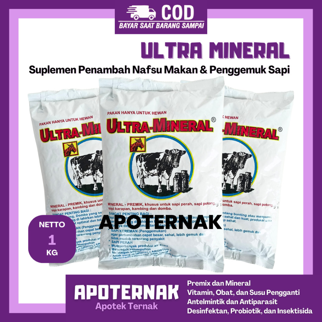 ULTRA MINERAL 1 Kg - Suplemen Penggemuk Sapi Kambing Ternak - Penambah Nafsu Makan Sapi Kambing - Ul
