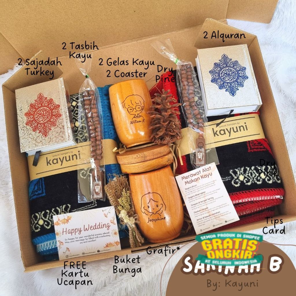 Hampers SAKINAH Set / Kado Pernikahan Islami Hadiah Ulang Tahun Sajadah Sholat Alquran / Hadiah Pasa