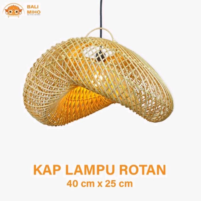 Kap Lampu Rotan Model Ombak 40 cm - Kap Lampu Rotan - Kap Lampu Cafe - -, -