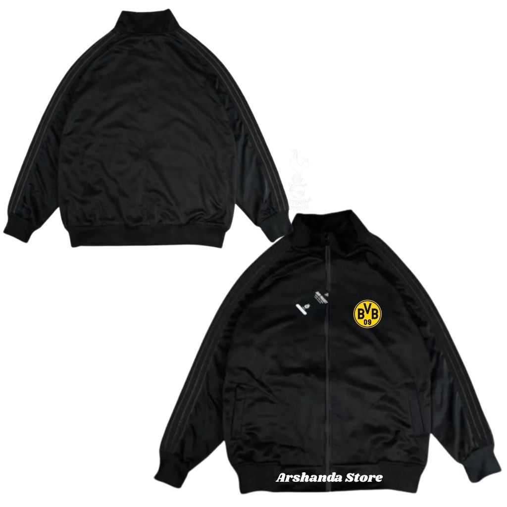 Tracktop Jaket Unisex Black Stripe Hitam List Outdoor Jacket Olahraga Club Bola Top Dunia Borusia Do
