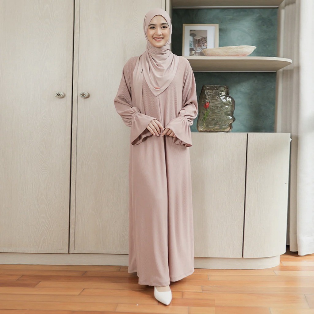 Lozy Hijab - Haila Abaya Dress Knit (Abaya Dress Haji dan Umroh Bahan Knit Polos Bertekstur)