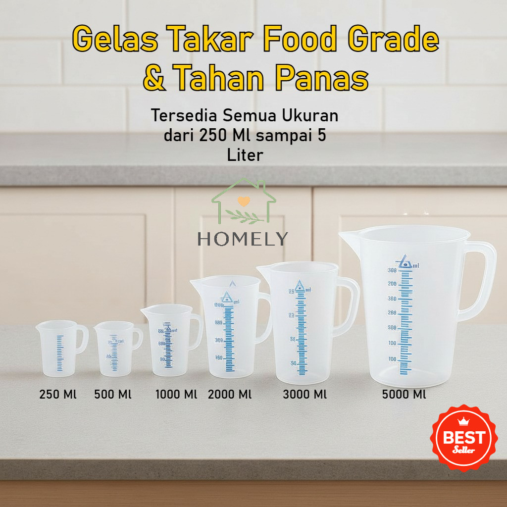 Homely - Gelas Takar 250 ml – 500 ml – 1000 ml – 2000 ml – 3000 ml – 5000 ml | Scarlett Greenleaf Ta