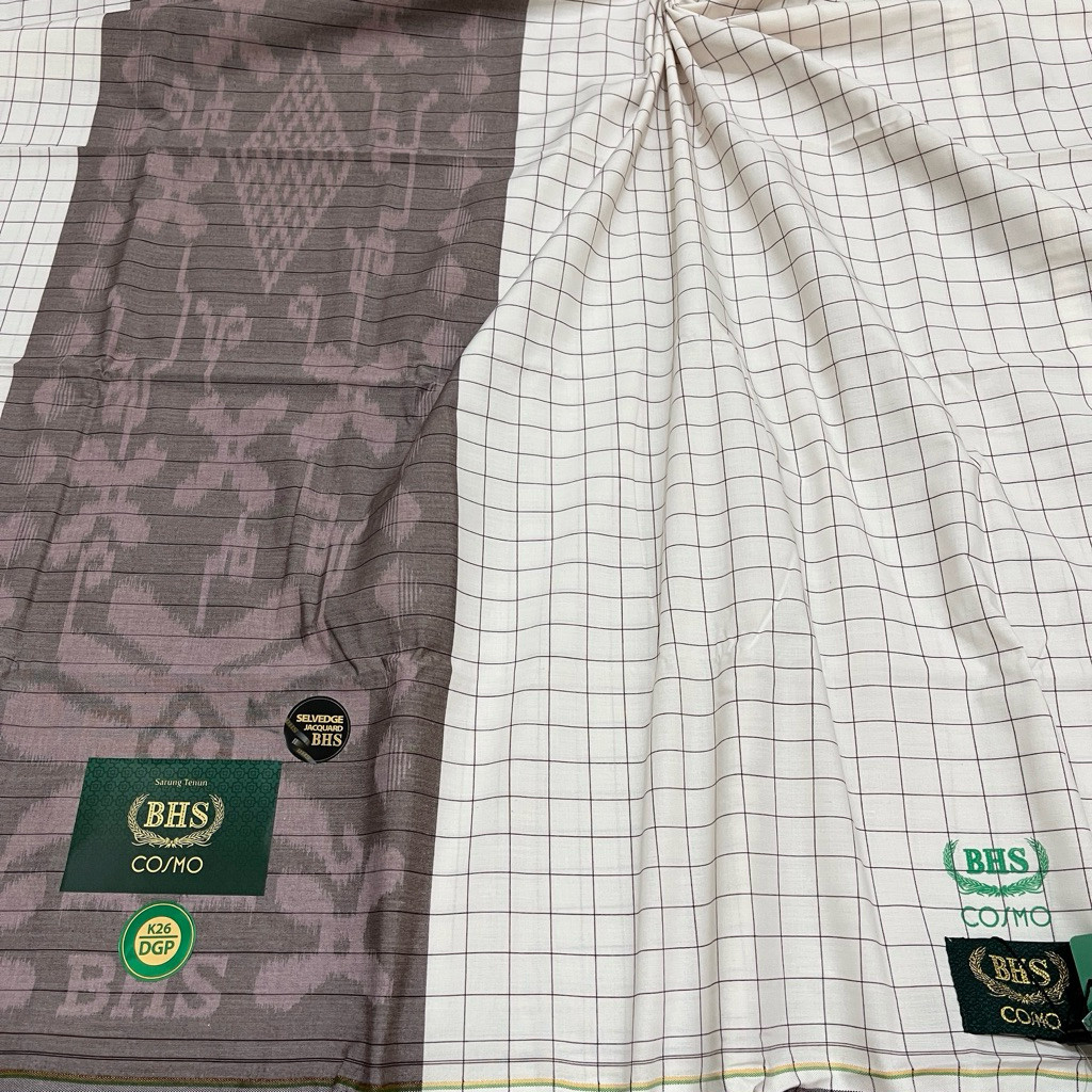PROMO BIGGSALEE SARUNG BHS COSMO GOLD K26 DGP 1 PUTIH SELVEDGE JACQUARD KOTAK