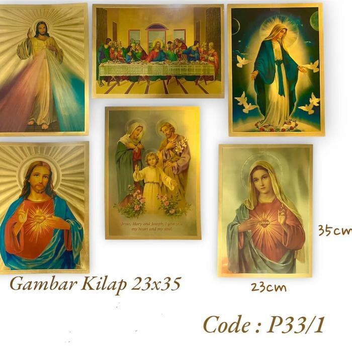 BELI 2 MURAH Poster Dinding Gambar Yesus dan Maria Hati Kudus Berhologram / Poster Yesus / Hiasan Di