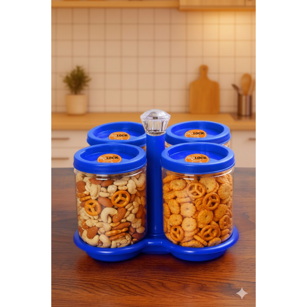 (JHS) Toples Spinlock Lollipop + Nampan Putar /  Toples Set dengan Nampan Putar / Toples Plastik Ben