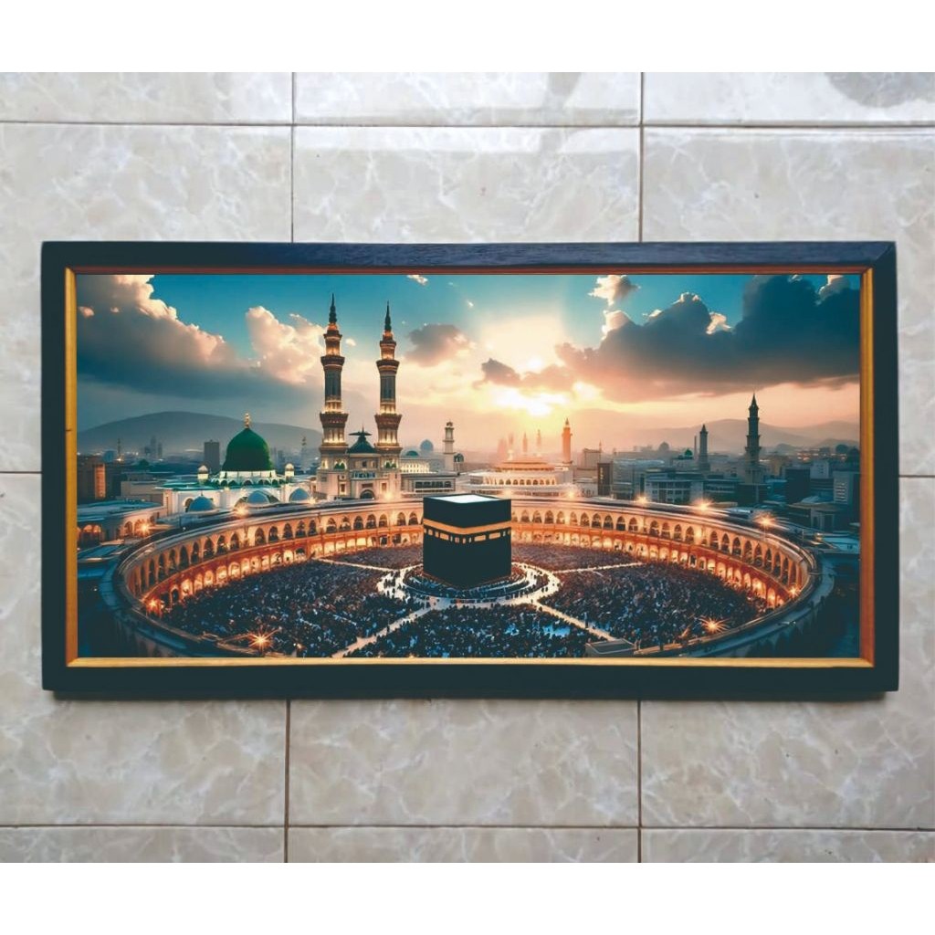 Hiasan Dinding cetak Gambar Mekah plus Bingkai Ksyu