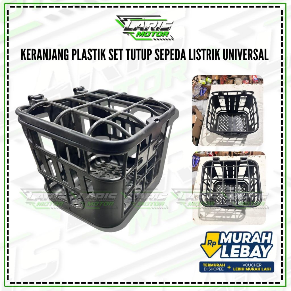 Keranjang Sepeda Listrik Universal Plastik Tebal Set Tutup Depan Kuat Muat Banyak Termurah