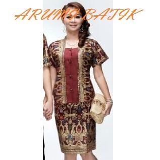 Setelan Rok Blouse / Baju / Seragam Kantor Wanita Batik 1464 Maroon XL - XL