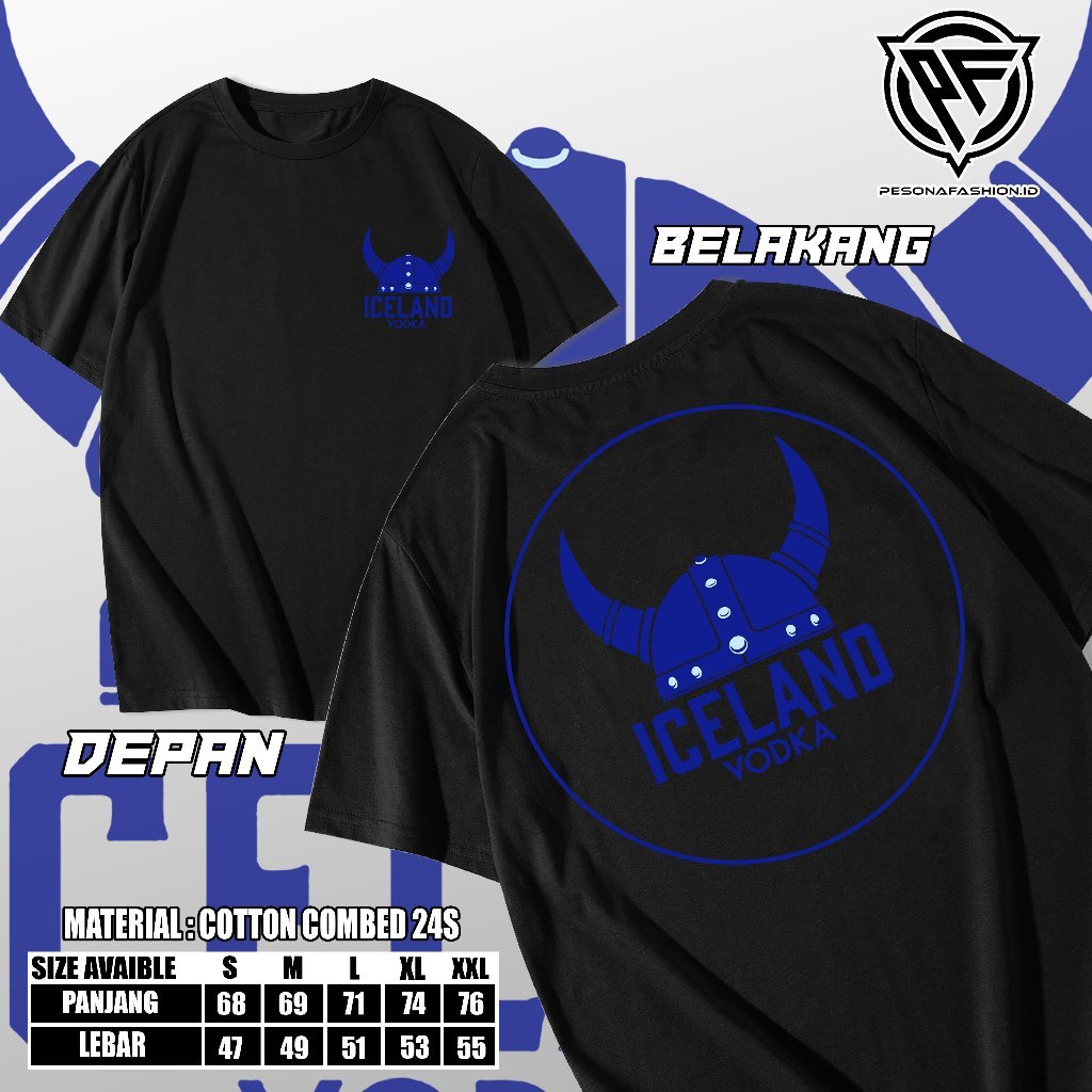 Kaos Iceland Vodka / Baju Distro Iceland Vodka / Kaos Pria Dan Wanita Cotton Combed 24s