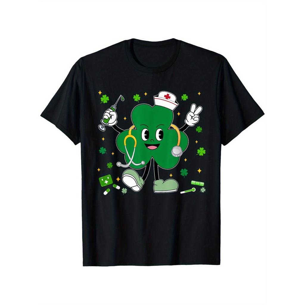 Kaos Perawat Shamrock St. Patrick - Katun, Seragam Medis, Ukuran Besar