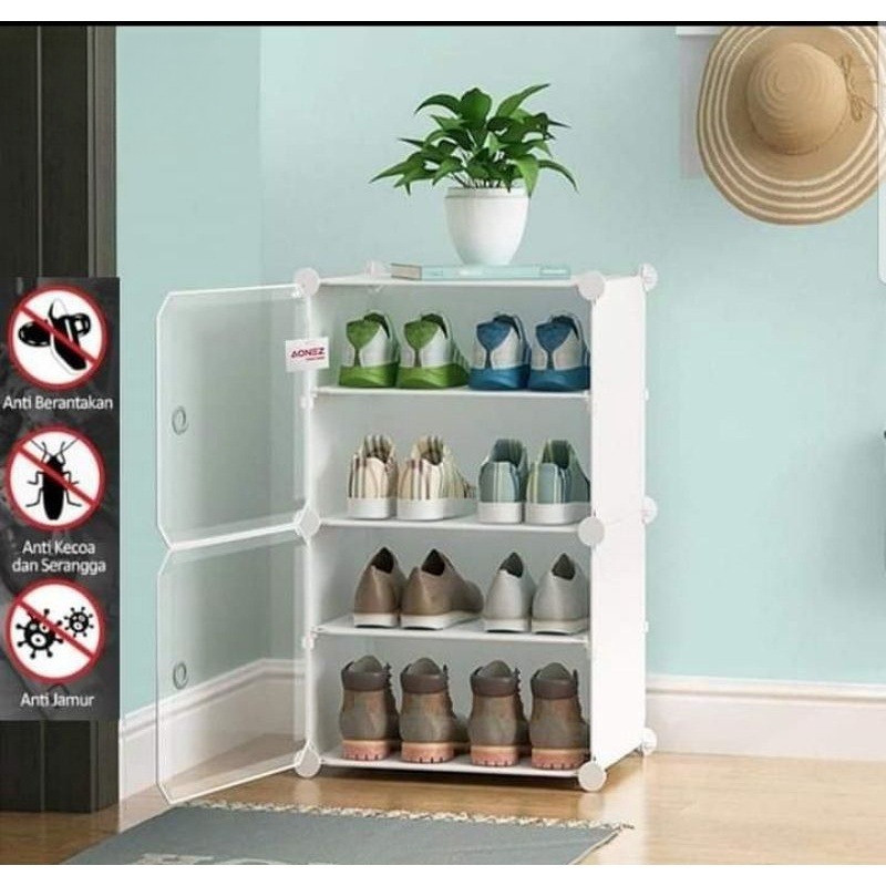 Lemari Sepatu Anti Debu Portable 4 susun / Rak Sepatu ada tutup / Rak Sepatu Anti debu