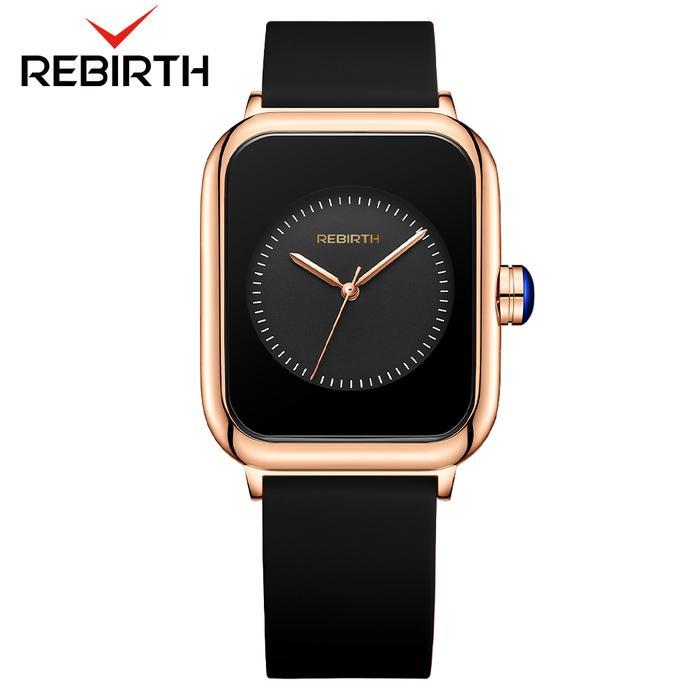 REBIRTH Jam Tangan Wanita Santai Mode Tali Silikon Display Kuarsa Simple Dial Tahan Air RE096   12co