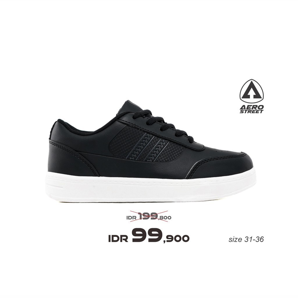 Aerostreet 31-36 Airstrike Putih Hitam Hitam - Sepatu Sneaker Casual Sekolah