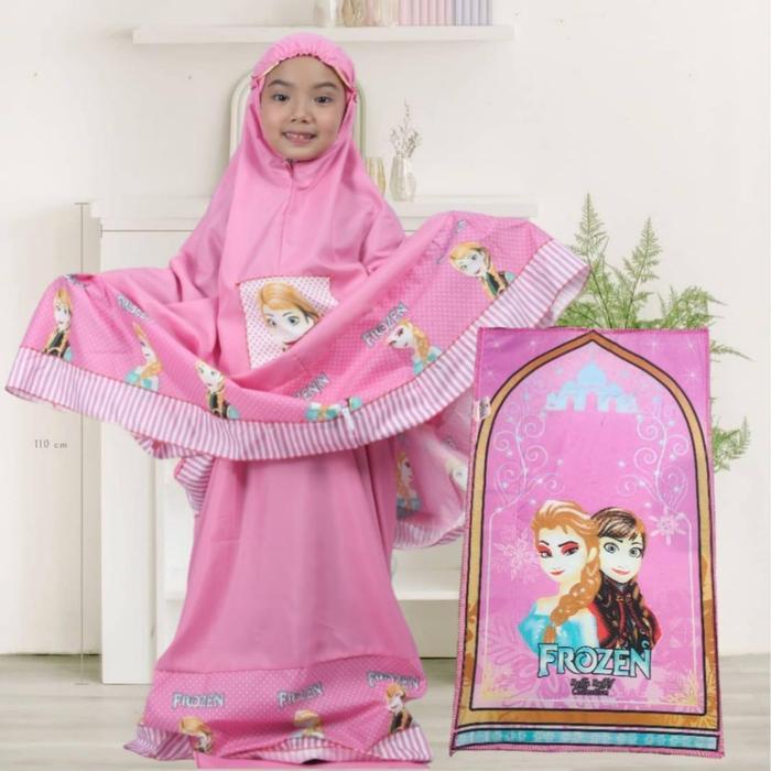Mukena Anak Umur 2-10 tahun Motif Frozen kids ada sajadah dan tas Bahan Katun - k, S (2-4) Tahun
