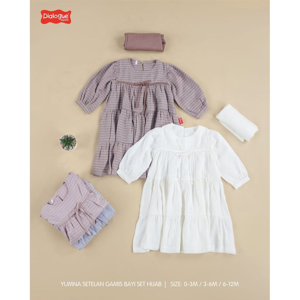 Dialogue Yumna Baby Gamis Jacquard Rok Bertingkat 0–12 Bulan | Dress Bayi Modest Wear dengan Pita - 