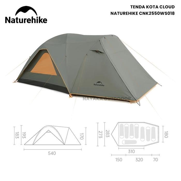 Tenda Camping Naturehike Kota Cloud CNK2550WS018 Tenda Hiking Besar Double Layer Kemah 8 Orang Frame