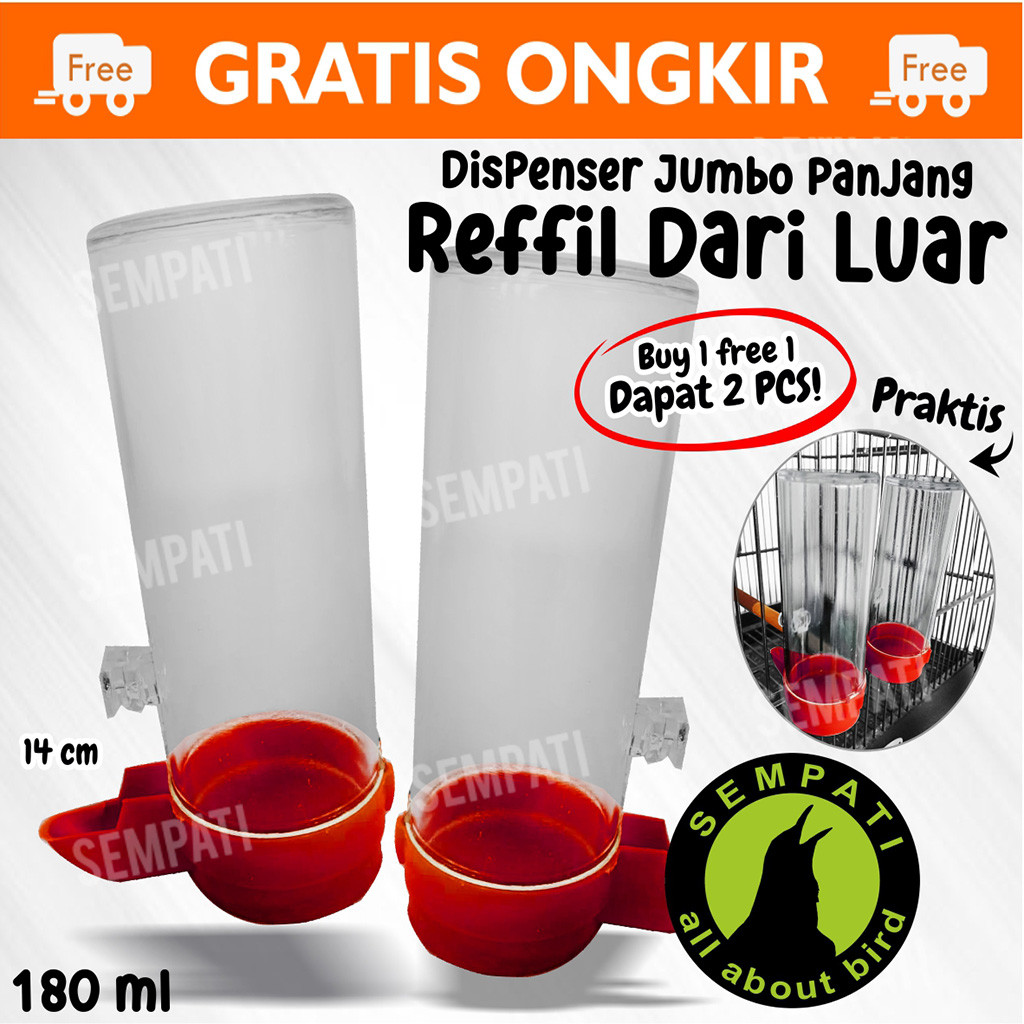 SEMPATI Dispenser Tabung Panjang Jumbo Pasang Di Luar Sangkar Cepuk Ternak Batre Kenari Dispenser 1 