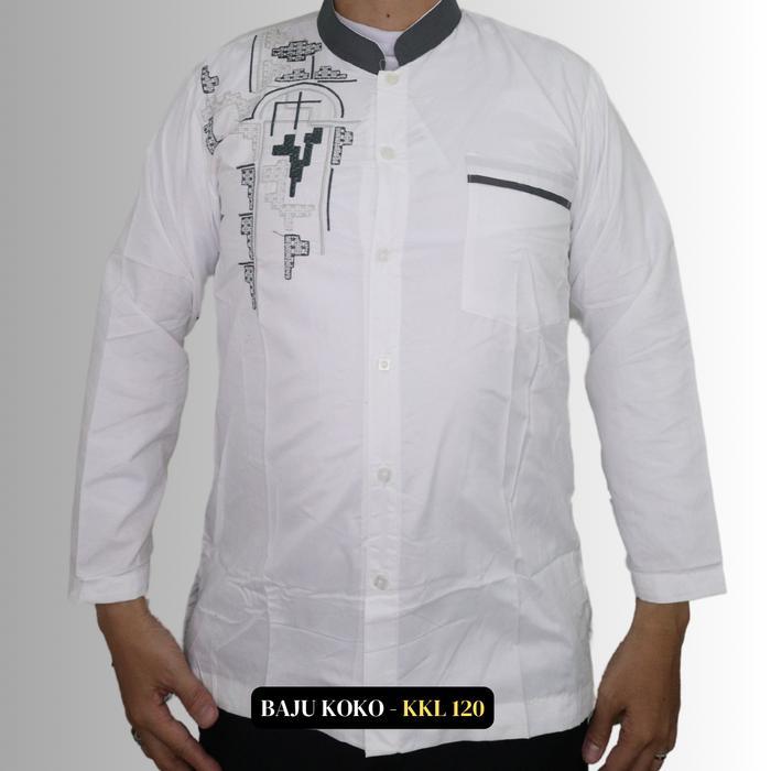 Baju Koko Modern Panjang Model Bordir  Katun Kaos Pria - Formal - KKL 120, L