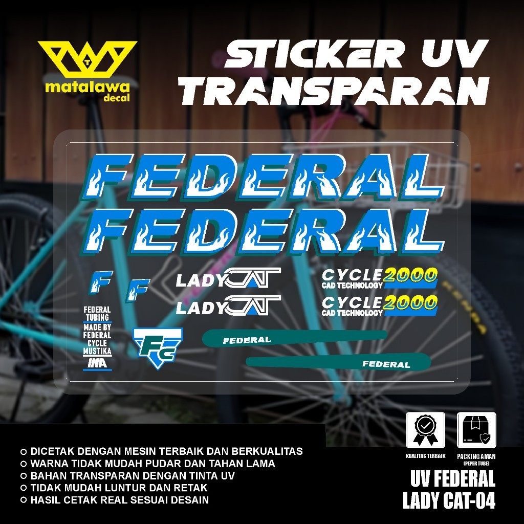 ORIGINAL Stiker Decal  FEDERAL UV TRANSPARAN Gloss Doff LADY CAT 550 Stiker Sepeda Kalcer SET 04 NEW