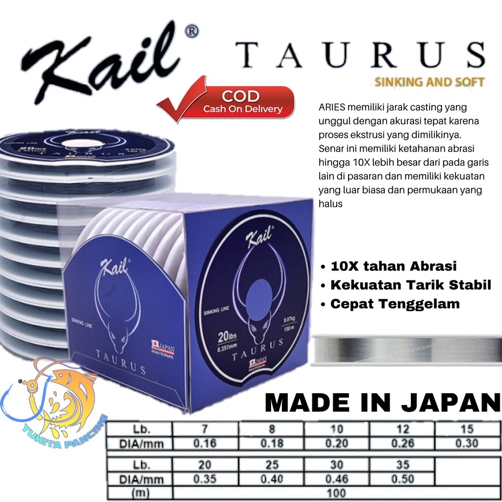 Senar Pancing Kuat, Cepat Tenggelam dan Halus Kail Taurus 100M (Konekting) / Senar Murah Mudah Tengg
