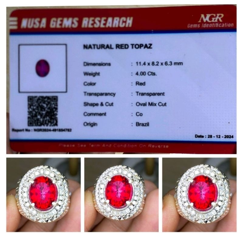 Natural Red Topaz ring super mewah + memo
