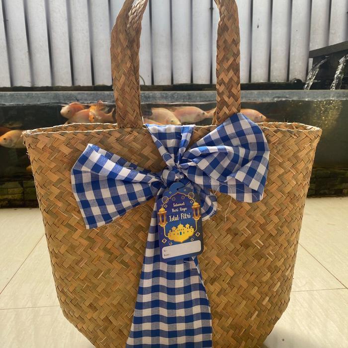 Tas Purun Hampers / Tas Hampers / Hampers Lebaran - Biru, L 40cm