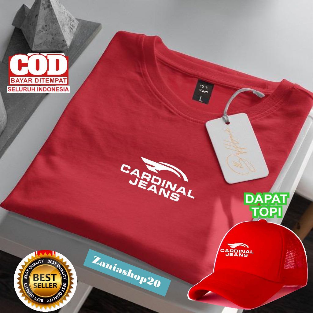 Oblong pria Kaos Distro Cowok CARDINAL JEAN TEXT Putih ( Gratis Topi ) Cutton Combed 100% / kaos dis