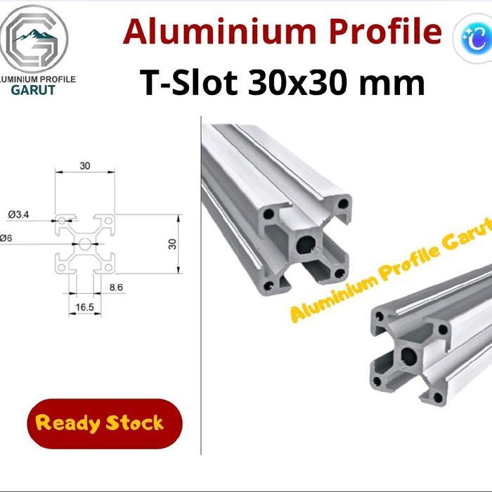 Aluminium Profile T Slot 3030 Silver Per Cm Material Al Alloy 6063-T5 Anodize Ukuran 30X30 4slot Rea